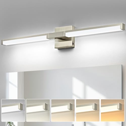 32 Inch Bathroom Light Fixtures, Modern Brushed Nickel Vanity Light Over Mirror for Bathroom, 16W 5CCT Diammable Bar Wall Light - color: Brushed Nickel - 1Pack, size: 32 inch