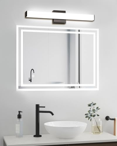24" LED Square Vanity Light, 14W 4000K Dimmable, Brushed Nickel | Wall Bar Light, Rust & Moisture Resistant, Natural White light, Energy-saving, moisture-proof, Dresser Bathroom over Mirror - color: Matte Black, size: 24inch 4000K Dimmable