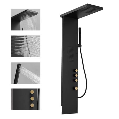 3 in 1 Shower Panel Tower System with Rainfall Shower Head, Handheld Shower Wand and Body Spray Stainless Steel Shower Tower Multi-Function Shower Panels for Bathroom, Black - color: Black, style: 3 IN 1 Shower Panel