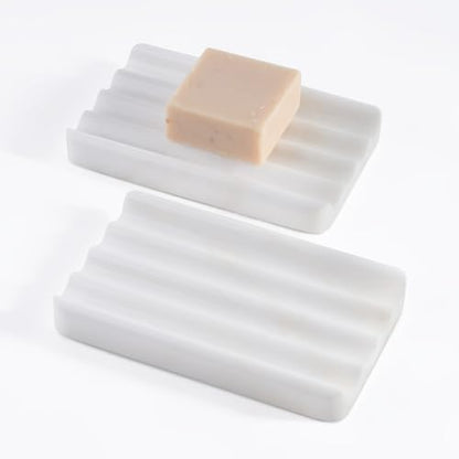 2 Pcs Soap Holder for Bathroom, Marble Soap Dish for Kitchen Countertop, Soap Tray with Creative Wavy Design, Soap Saver for Bath Tub, Sponges, African Natural Stone(Namib Bianco) - color: Namib Bianco