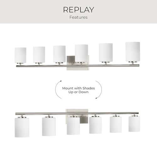 Progress Lighting Replay Collection 48 in. 6-Light Brushed Nickel Etched White Glass Modern Bath Vanity Light - color: Brushed Nickel, size: 6-Light
