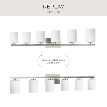 Progress Lighting Replay Collection 48 in. 6-Light Brushed Nickel Etched White Glass Modern Bath Vanity Light - color: Brushed Nickel, size: 6-Light