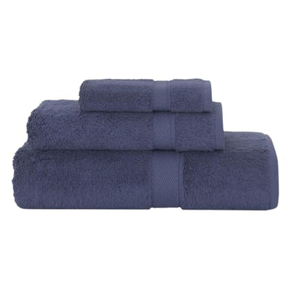 Supreme Terry 3-Piece 100% Turkish Cotton Towel Set, Hotel Quality Soft & Absorbent, 1 Luxury Bath Towel 1 Hand Towel 1 Washcloth-Navy - color: Navy, size: 3 Pcs Set