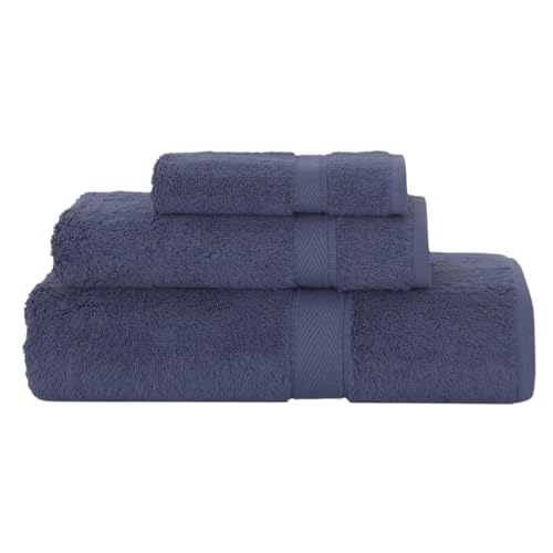 Supreme Terry 3-Piece 100% Turkish Cotton Towel Set, Hotel Quality Soft & Absorbent, 1 Luxury Bath Towel 1 Hand Towel 1 Washcloth-Navy - color: Navy, size: 3 Pcs Set