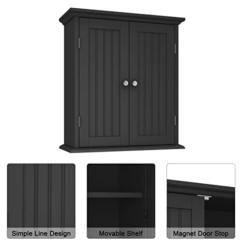 ChooChoo Bathroom Wall Cabinet with 2 Doors, Over The Toilet | 8.8"D x 21.1"W x 24"H, Medicine Cabinet, Adjustable Shelves, Cupboard, Black - color: Black, size: 8.8"D x 21.1"W x 24"H