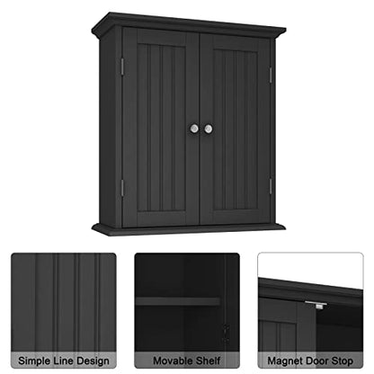 ChooChoo Bathroom Wall Cabinet with 2 Doors, Over The Toilet | 8.8"D x 21.1"W x 24"H, Medicine Cabinet, Adjustable Shelves, Cupboard, Black - color: Black, size: 8.8"D x 21.1"W x 24"H
