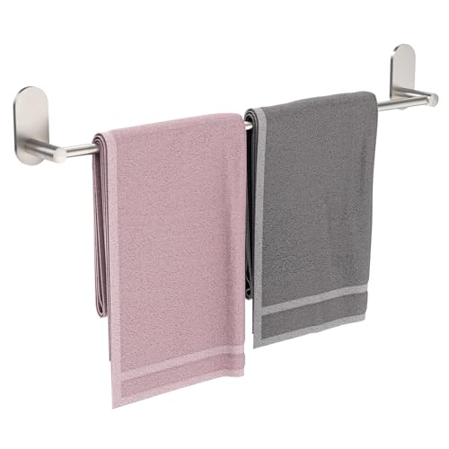Self Adhesive Towel Bar for Bathroom 24ich Stainless Steel and Zinc Alloy No Drill Towel Rack Heavy Duty Hanger Stick On Hand Towel Holder for Kitchen, Cabinet, Door, Shower, Brushed Nickel - color: Brushed Nickel