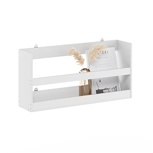 Rectangular Wall Shelf with Guard Rail, Wall Mounted Shelves, Floating Shelf, Floating Shelves for Wall, for Home Office, Bedroom, Bathroom, Living Room, White - color: White