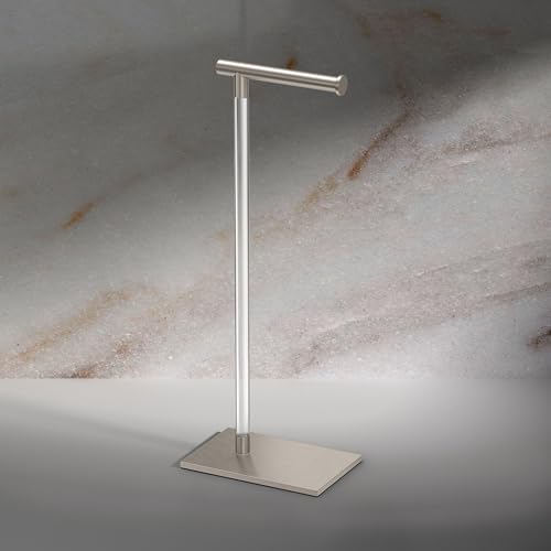 Gatco 1331SN Toilet Paper Holder Stand, Satin Nickel, Acrylic Post, Weighted Base, Freestanding Bathroom Floor Stand, 22.25 Inch - color: Satin Nickel/Acrylic, 22.25"h