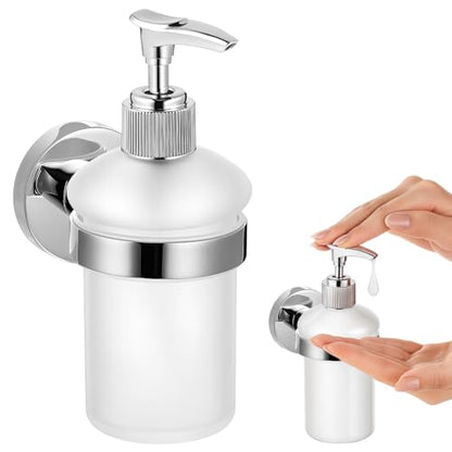1 Pack Hand Soap Dispenser Wall Mount Bathroom Glass Soap Dispenser Pump Bottle with Stainless Steel Pump for Kitchen Bathroom Countertop (Silver) - color: Silver