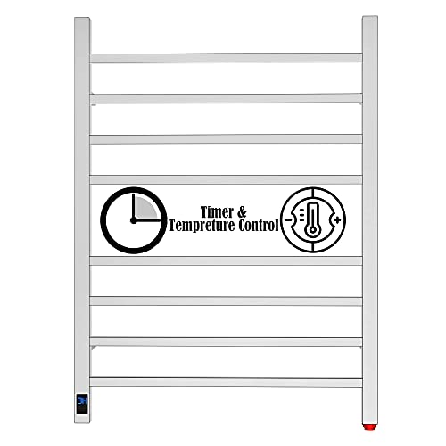 HEATGENE Towel Warmer with Timer and Temperature Control, Electric Towel Warmer with 8 Square Bars, Wall-Mounted Electric Towel Rack with 8 Square Bars, Plug-in/Hardwired Towel Rails - Mirror Polish - color: Mirror Polish