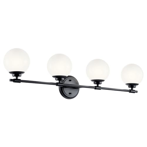Kichler Benno 4-Light Vanity, Modern Light with Opal Glass in Black, for Bathroom or Powder Room (8.75" x 34"), 55173BK - color: Black, size: 34"