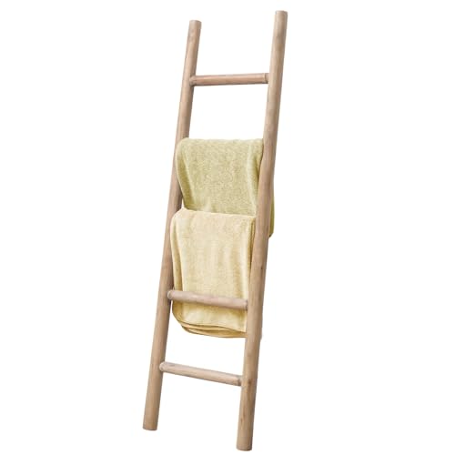 Wooden Blanket Ladder Natural & Motley Wood - Leaning Wall Decor for Bedroom, Bathroom, Living Room - Rustic Quilt Holder & Towel Rack (Natural Wood Color 57in, 57in | Fully Assembled) - color: Natural Wood Color, size: 57in | Fully Assembled