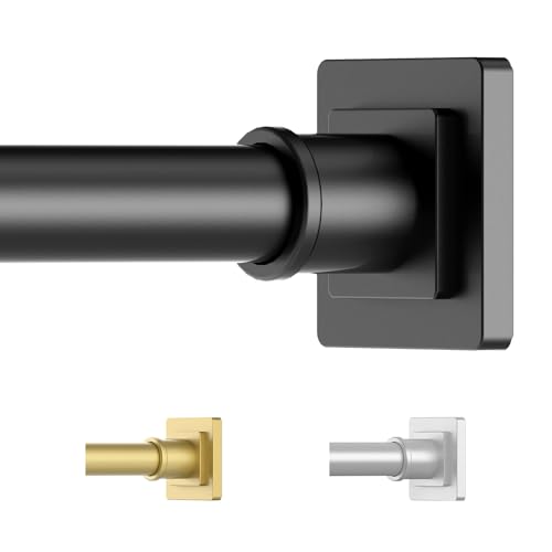UIOSANRT Tension Shower Curtain Rod 31-55 Inches Non-Slip Shower Rod Tension Mounted No Drill Black Shower Curtain Rods Spring Tension Rod Adjustable Tension Curtain Rod for Windows Bathroom - color: Black, size: 31"-55"