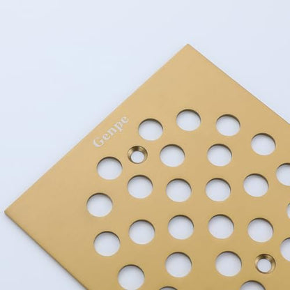 Square 4-1/4 Inch Screw-in Shower Drainer Cover Replacement Stainless Steel Floor Drain Grate with Screws Brushed Golden - color: Brushed Golden