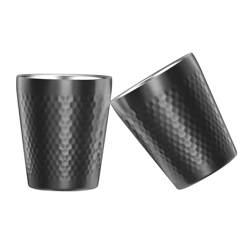 Stainless Steel Cups 2 Packs 10oz/300ml Stackable Double Wall Insulated Metal Shatterproof Cups Titanium-Plated Diamond Textured Surface Heat Resistant Dishwasher Safe (Black) - color: Black - 2 Packs