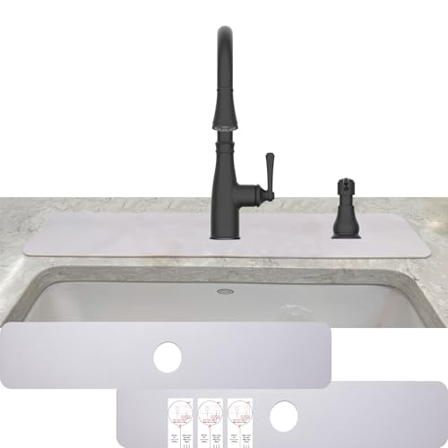 Faucet Mat Kitchen Sink Cuttable : AHA HOMEWARE Kitchen Sink Splash Guard Deck Plate, Customizable Cut Extra Hole for Soap Dispenser, Diatomite Leather Absorbent Fast Drying 2-PACK (Light Gray) - color: Light Gray