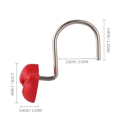 Twofish Home Vermilion Lips Shower Curtain Hooks Vermilion Lips Anti Rust Shower Curtain Hooks Decorative Resin Vermilion Lips Shower Curtain Rings Set of 12 - color: Red