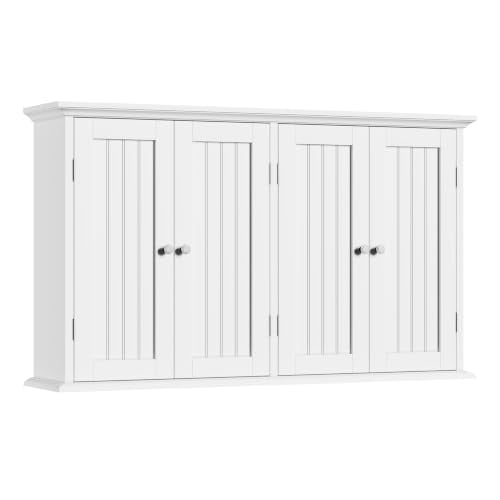 ChooChoo Laundry Cabinet with 4 Doors and Adjustable Shelves | 9.06"D x 40.9"W x 24"H, Bathroom Wall Cabinet, Cupboard, White - color: White, size: 9.06"D x 40.94"W x 23.62"H