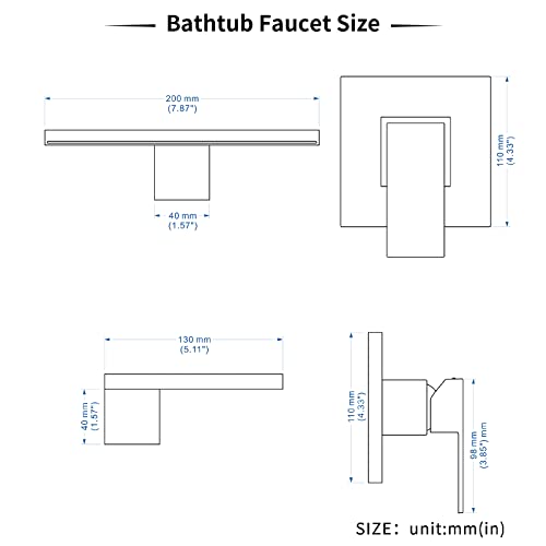 Wall Mount Bathtub Faucet,Brass Bathroom Waterfall Tub Faucet Single Handle Roman Tub Filler with Rough-in Valve,Matte Black,2Y3MK - color: Matte Black, size: 1 Handle Style B