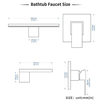 Wall Mount Bathtub Faucet,Brass Bathroom Waterfall Tub Faucet Single Handle Roman Tub Filler with Rough-in Valve,Matte Black,2Y3MK - color: Matte Black, size: 1 Handle Style B