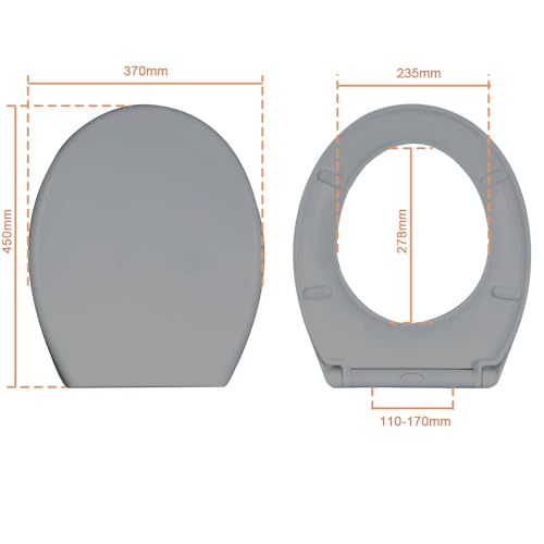 Ram® Grey Quick Release Soft Close Toilet Seat with Hinges Bathroom Bowl Seating ABS Toilet Seat