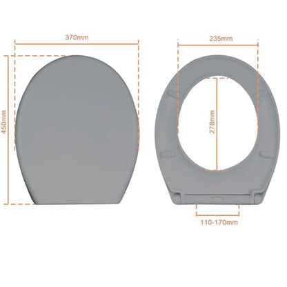 Ram® Grey Quick Release Soft Close Toilet Seat with Hinges Bathroom Bowl Seating ABS Toilet Seat