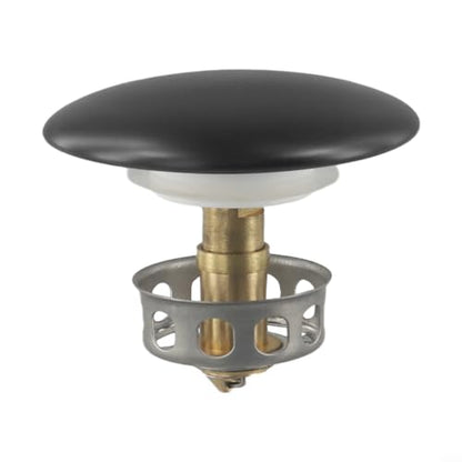 Bathroom Basin Drain With Strainer Basket For Countertop Bathtub, Brass And Ceramic Up Stopper(Black) - color: Black