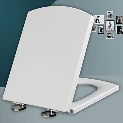 White Quick Release Universal Toilet Seat - Non-Slip, Easy Clean, Stable, Fits Standard Square Toilets, Size: 39.5-46.5 x 34.5cm - size: 39.5~46.5*34.5cm