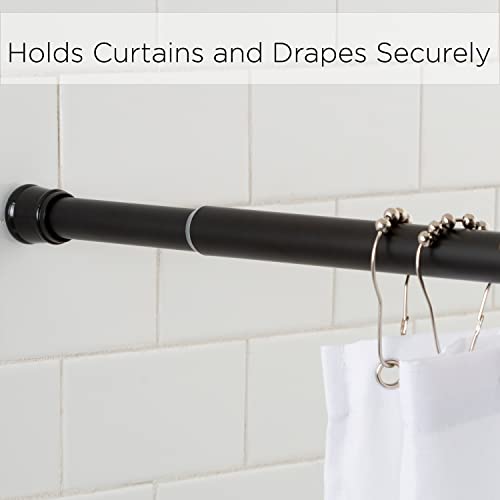 Tension Curtain Rod | Spring Loaded | Adjustable Expandable 42”-76” | Bathroom Shower Rod | Closet Pole | Room Divider | No Rust | No Drilling | Matte Black - color: Matte Black