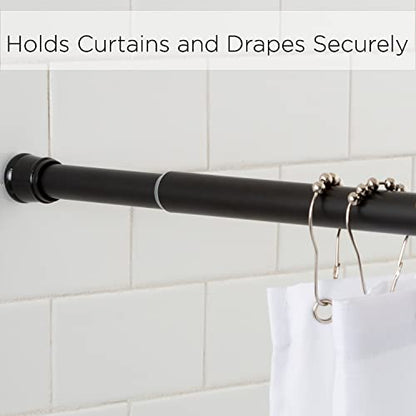 Tension Curtain Rod | Spring Loaded | Adjustable Expandable 42”-76” | Bathroom Shower Rod | Closet Pole | Room Divider | No Rust | No Drilling | Matte Black - color: Matte Black