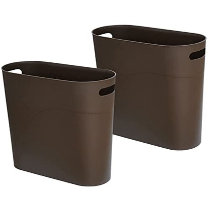 ROYFACC Small Trash Can Plastic Bathroom Wastebasket 3.2 Gallon Slim Garbage Container Bin with Handle for Home Kitchen Bathroom Bedroom Office, 2 Pack (Brown) - color: Brown