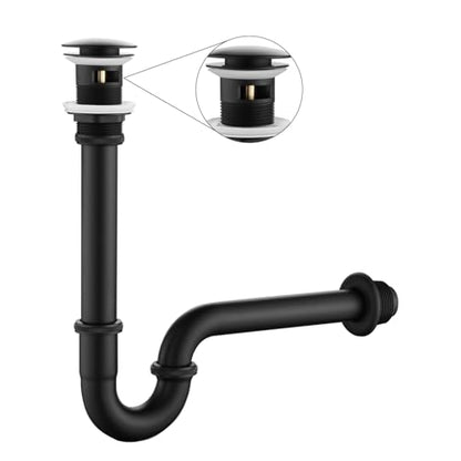 Bathroom Sink Stopper Set Bottle Trap, SUS304 1-1/4 inch Slip Inlet Drain Complete Kit, Lavatory Sink Stopper Set w/Overflow, General US/CA Standard, Matte Black - color: #Matte Black