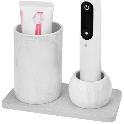 Ceramic Toothbrush Holder & Toothbrush Cup with Diatomite Tray for Bathroom, Bathroom Tumbler Cups Reusable Toothbrush Mouthwash Cup, Shower Counter Storage Organizer (Grey) - color: Grey Combination