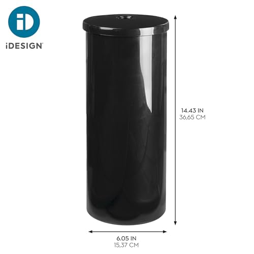 iDesign Freestanding Toilet Paper Canister with Lid, Black | For 3 Extra Rolls, Made in USA - color: Black, size: Pack of 1, style: Lid With Hole