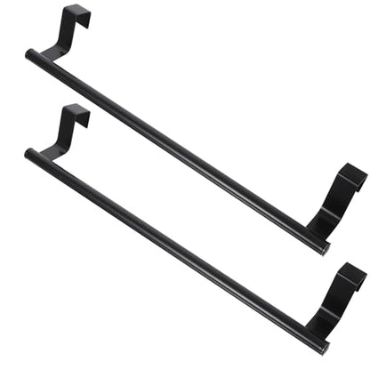 SHOWERORO 2pcs Black Stainless Steel Towel Bars No-Drill Over Door Towel Holders 36cm Large Bathroom and Kitchen Wall-Mounted Storage Racks