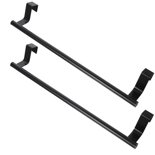 SHOWERORO 2pcs Black Stainless Steel Towel Bars No-Drill Over Door Towel Holders 36cm Large Bathroom and Kitchen Wall-Mounted Storage Racks