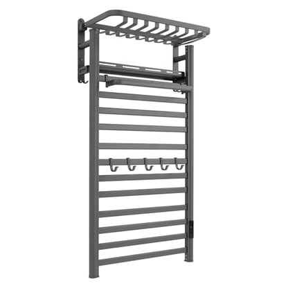 Electric Towel Warmer Rack, 12-Bar Wall Mounted Heated Towel Rack with Smart Touch Screen & Timer, IPX4 Waterproof Aluminum for Bathroom, Plug-in/Hardwired, Grey
