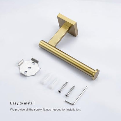 Wall-Mount Toilet Paper Holder, Open Arm, Brushed Gold | SUS304 stainless steel, screw mount, fits standard, large and mega rolls, concealed caps, mounting hardware included - color: Brushed Gold
