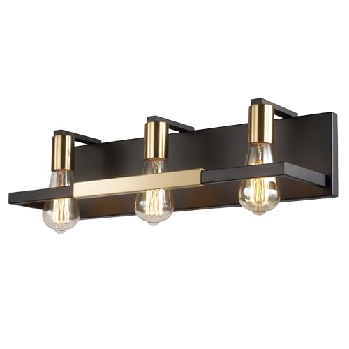 Hamilyeah Rustic Bathroom Light Fixtures Over Mirror, Matte Black and Gold Vanity Lights for Bathroom, 3 Light Vintage Wall Lighting Fixtures,Industrial Kitchen Wall Mounted Lighting