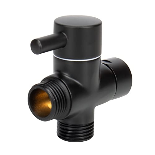 NearMoon Solid Brass G1/2" Shower Arm All Metal Universal 3-Way Diverter Valve for Handheld and Fixed Head, Replacement Component Adapter (Matte Black) - color: Matte Black