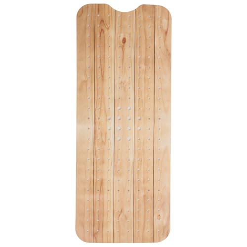ENKOSI Non-Slip Bath & Shower Mat 40x16 Extra Long, Suction & Drain Holes | Wood-look spa finish; Durable PVC; 40x16 in, Wood Teak - color: Wood Teak