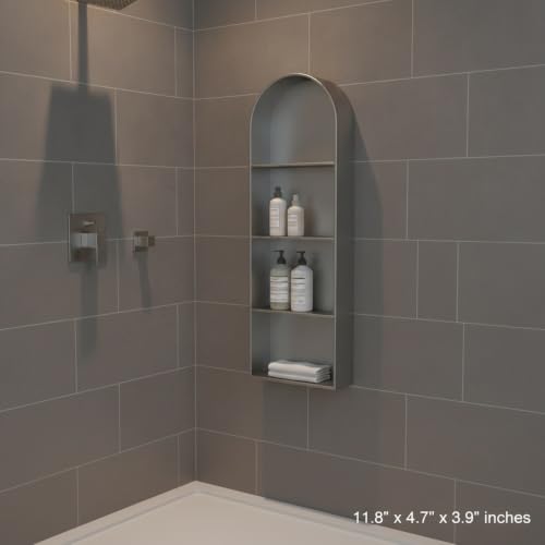 Recessed Shower Niche Stainless Steel, 11.8 x 4.7 x 3.9 Inch Arched Wall Shelf for Bathroom Storage, Rust-Resistant Built-in Insert (1 Pack) - color: Black