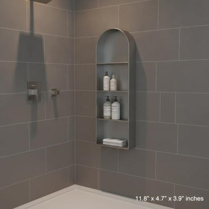 Recessed Shower Niche Stainless Steel, 11.8 x 4.7 x 3.9 Inch Arched Wall Shelf for Bathroom Storage, Rust-Resistant Built-in Insert (1 Pack) - color: Black