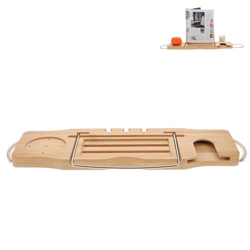 Bamboo Bathtub Shelf Expandable Bath Tub Table Book Stand Wine Glass Holder