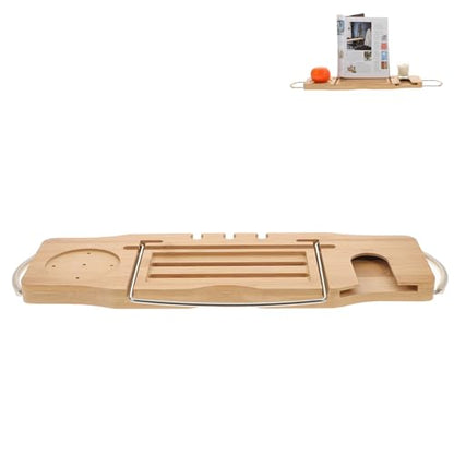 Bamboo Bathtub Shelf Expandable Bath Tub Table Book Stand Wine Glass Holder