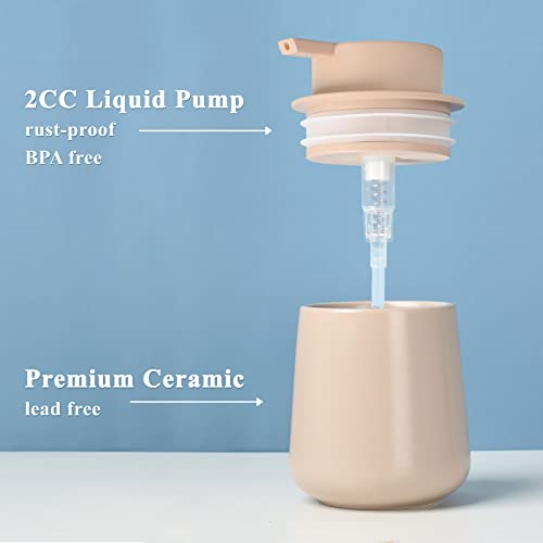 BosilunLife Ceramic Soap Dispenser - Dish Soap Dispenser for Bathroom 12Oz | Refillable Liquid Hand Wash Dispenser for Essential Oil, Lotion Soap, Khaki - color: Khaki