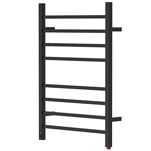 HEATGENE 8-Bar Square Towel Warmer, Heated Towel Rack, Timer, Matte Black | 8 Square Bars With Timer And Temperature Control, 304 Stainless Steel Construction, Plug-In Or Hardwired Installation - color: Matte Black