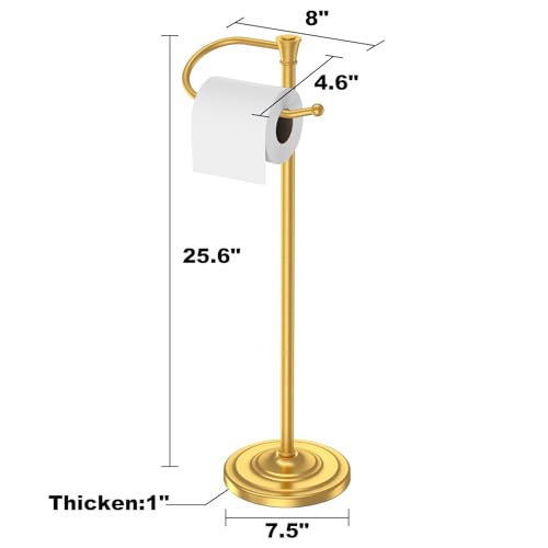 Toilet Paper Holder Free Standing, 25” H Stainless Steel Brass Gold Toilet Paper Stand, Weighted Base Floor Tissue Roll Holder for Bathroom,Toilet Roll Stand - color: Brass Gold