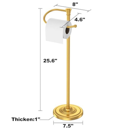 Toilet Paper Holder Free Standing, 25” H Stainless Steel Brass Gold Toilet Paper Stand, Weighted Base Floor Tissue Roll Holder for Bathroom,Toilet Roll Stand - color: Brass Gold